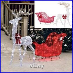 Christmas Outdoor Reindeer With Sleigh Decoration Pre Lighted Yard