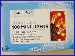 100 Clear Bulb Christmas String Light Set BROWN CORD Indoor Outdoor NEW FREESHIP