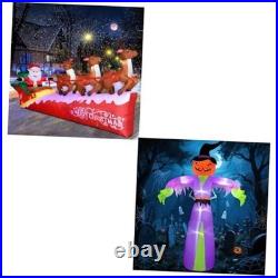 10FT Christmas Inflatable Santa Claus on Sleigh with 3 Reindeer & 12FT Giant