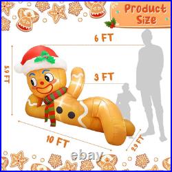 10FT Christmas Inflatables Gingerbread lyingdown 2025 NEW LED Outdoor Decoration
