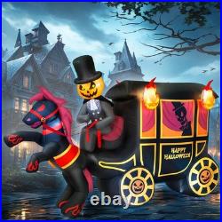 10FT LED Light Pumpkin Headed Horse Carriage Inflatable Halloween Decoration