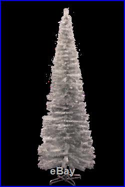 10FT Silver Pencil Christmas Tree Retro Tinsel Style XMASS Holiday Base Included