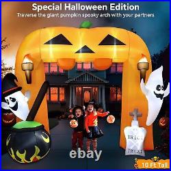 10Ft Giant Halloween Inflatable Pumpkin Arch With Ghost Outdoor Decoration