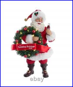10.5 FabrichéT Coca-Cola Battery Operated Santa With Lighted Wreath CC5232 w