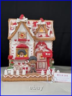10 Bella Lux Light Up Valentine’s Pink & Red Gingerbread House WithBoy & Girl