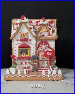 10 Bella Lux Light Up Valentine's Pink & Red Gingerbread House WithBoy & Girl
