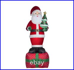 10' Christmas Inflatable Light Mixed Media Plush Santa Claus Standing On Present
