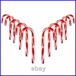 10 In. Red Christmas Candy Cane Garden Stake Pathway Markers with Light up Featu