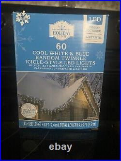 10 Set New Holiday time 60ct LED Cool white & Blue Random Twinkle icicle Lights