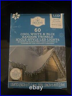 10 Set New Holiday time 60ct LED Cool white & Blue Random Twinkle icicle Lights