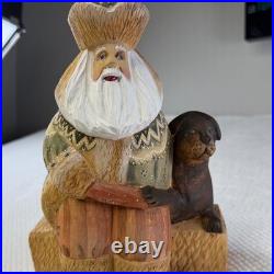 10 Signed Russia Carved Santa Ded Moroz with Dog Hand Painted Art by Lidia K