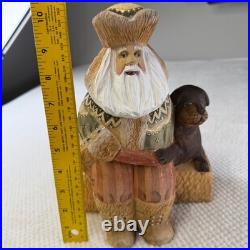 10 Signed Russia Carved Santa Ded Moroz with Dog Hand Painted Art by Lidia K