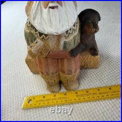 10 Signed Russia Carved Santa Ded Moroz with Dog Hand Painted Art by Lidia K