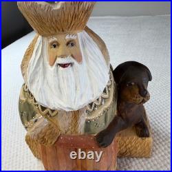 10 Signed Russia Carved Santa Ded Moroz with Dog Hand Painted Art by Lidia K