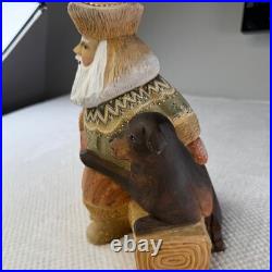 10 Signed Russia Carved Santa Ded Moroz with Dog Hand Painted Art by Lidia K