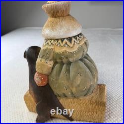 10 Signed Russia Carved Santa Ded Moroz with Dog Hand Painted Art by Lidia K