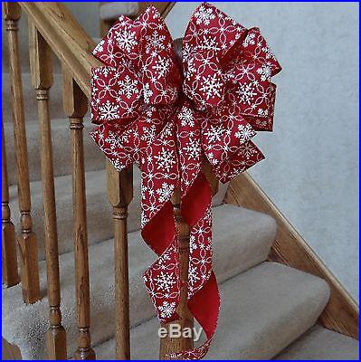 10 W RED SNOWFLAKE CHRISTMAS BOW DECORATION~TREE TOPPER WREATHS CRAFTS GIFTS