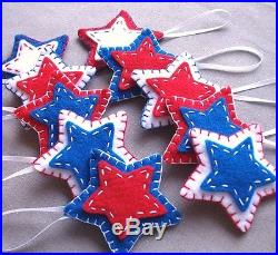 10 patriotic star ornaments, American flag decor, USA christmas decorations