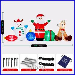 11FT Long Christmas Family Inflatable 6 in 1, Santa Claus Snowman Reindeer wi