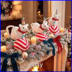 11 Christmas Circus Mouse On Striped Ball Tabletop Ornament Decoration (3pcs)