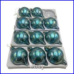 11 Jim Marvin Teal Blue Iridescent Glass Teardrop Ball Ornaments Bubblegum Lot