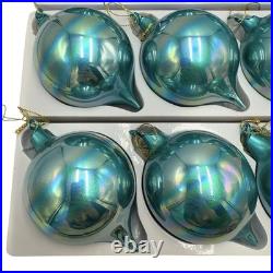 11 Jim Marvin Teal Blue Iridescent Glass Teardrop Ball Ornaments Bubblegum Lot