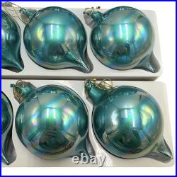 11 Jim Marvin Teal Blue Iridescent Glass Teardrop Ball Ornaments Bubblegum Lot