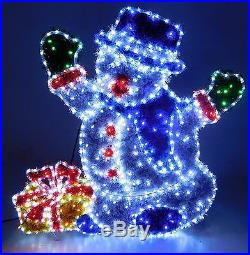 120cm x 110cm LED Rope Light Snowman With Gift Box & Tinsel Decoration (RL001)