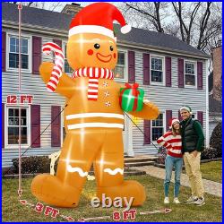 12FT Christmas Inflatables, Giant Blow up Christmas Gingerbread Man Decor