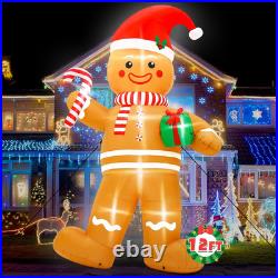 12FT Christmas Inflatables, Giant Blow up Christmas Gingerbread Man Decor