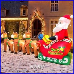 12FT Christmas Inflatables Santa Claus on Sleigh with Reindeer Deer Gift