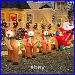 12FT Christmas Inflatables Santa Claus on Sleigh with Reindeer Deer Gift