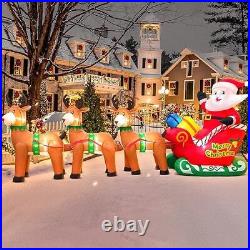 12FT Christmas Inflatables Santa Claus on Sleigh with Reindeer Deer Gift
