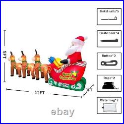 12FT Christmas Inflatables Santa Claus on Sleigh with Reindeer Deer Gift