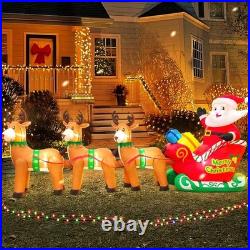 12FT Christmas Inflatables Santa Claus on Sleigh with Reindeer Deer Merry Chr