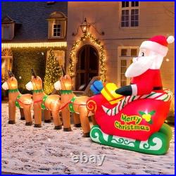 12FT Christmas Inflatables Santa Claus on Sleigh with Reindeer Deer Merry Chr