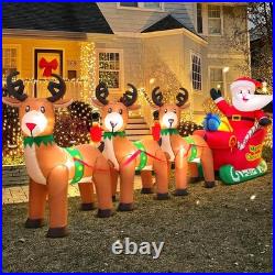 12FT Christmas Inflatables Santa Claus on Sleigh with Reindeer Deer Merry Chr