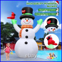 12FT Christmas Inflatables Snowman with Cardinal 2025 NEW LED Outdoor Decoration