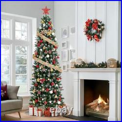 12FT Christmas Tree Artificial Snow Pre-lit LED Lights withMetal Stand Pine Cones