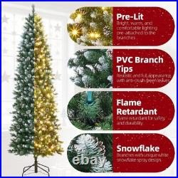 12FT Christmas Tree Artificial Snow Pre-lit LED Lights withMetal Stand Pine Cones