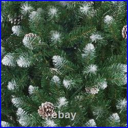 12FT Christmas Tree Artificial Snow Pre-lit LED Lights withMetal Stand Pine Cones
