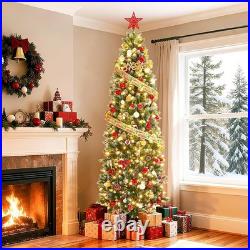 12FT Christmas Tree Artificial Snow Pre-lit LED Lights withMetal Stand Pine Cones
