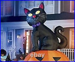 12FT HUGE Halloween Black Cat on 3 Pumpkins Lighted Airblown Inflatable Yard Dec