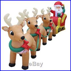 12Ft Lighted Christmas Inflatable Santa Claus Sleigh 3 Reindeer Airblown Outdoor