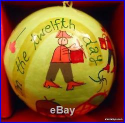 12 Days of Christmas Hand Painted Balls Folk Art Ornaments Crate & Barrel w Box