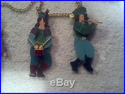 12 Days of Christmas Wood Christmas Ornaments on Garland Chain, Signed HK
