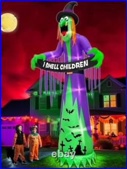 12 FT Giant Halloween Inflatables Witch Outdoor Decorations with LED Lights, Scar