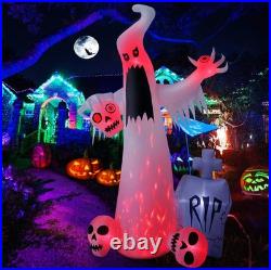 12 FT Halloween Inflatables Outdoor Decorations Ghost with 3 Skulls Halloween