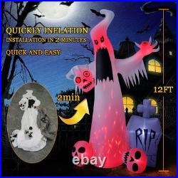 12 FT Halloween Inflatables Outdoor Decorations Ghost with 3 Skulls Halloween