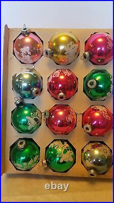 12 Franke Glass ornaments 1960s Christmas Decorations, Glass, bulbs, stencils